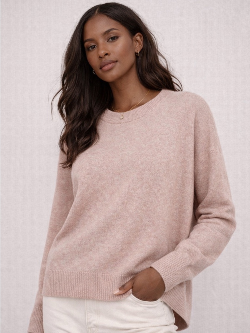 Saks Fifth Avenue Cashmere Sweater Large Light Pink Beige L